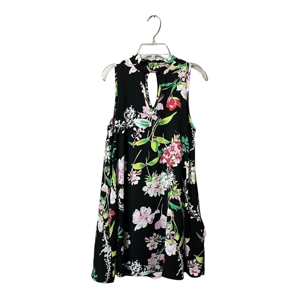 High collar open V sleeveless floral mini dress Retro festival cool size Small